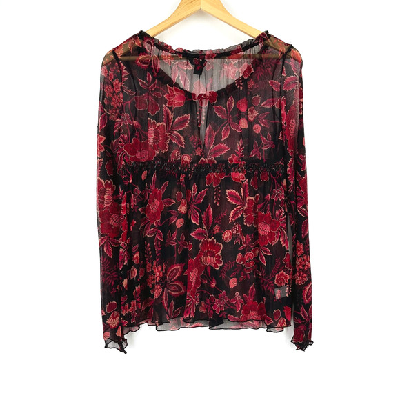 VTG Express 100% Silk Top Medium Babydoll Fairygrunge Sheer Dark Floral Whimsy - Picture 7 of 9